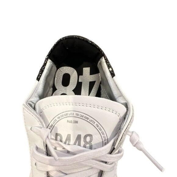 P448 Women’s Leather White Sneakers with black glitter Sz.39 Italy New - Picture 8 of 11